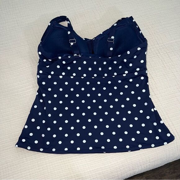 Lands End Navy w White polka dots 16W DD underwire Crossover V neck Tankini Top - Picture 9 of 10